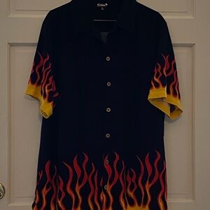 Men's Black Shirt with Red and Yellow Flame Design